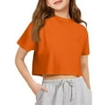 thumbnail image 1 of YOUYEDIAN Girls Athletic Oversized Crop Tops Kids Drop Shoulder Short Sleeve T Shirts Workout Tees (Orange, 6-7 Years), 1 of 9