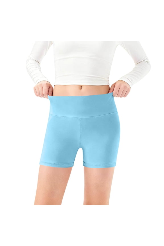 Girls Athletic Shorts Kids Dance Yoga High Waisted Short Pants Comfy Gym Volleyball Running Bike Shorts (Light Blue, 9-10 Years)