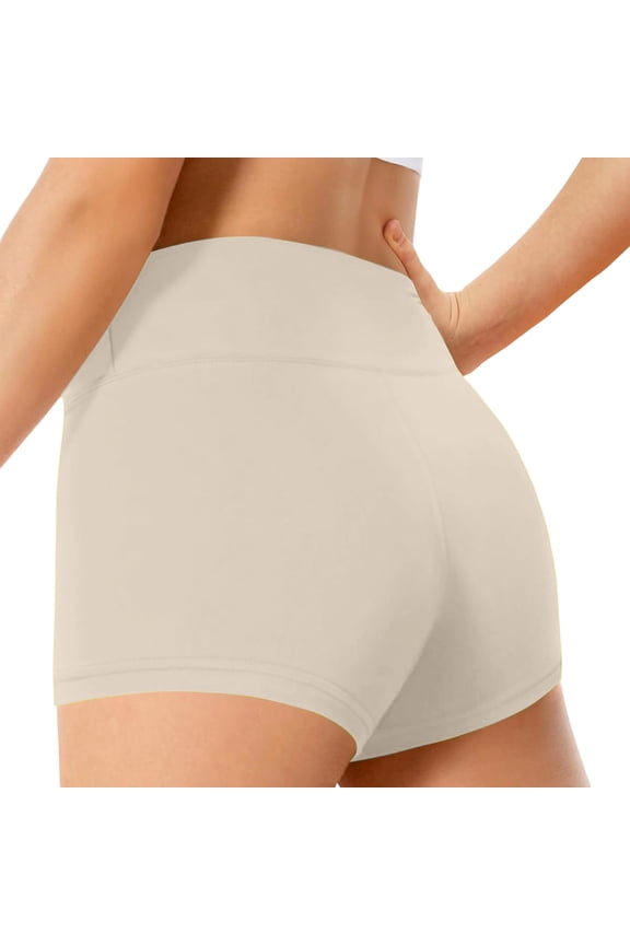 Girls Athletic Shorts Kids High Waist Biker Dance Gymnastics Shorts Comfy Yoga Active Workout Volleyball Shorts (Beige, 8-9 Years)