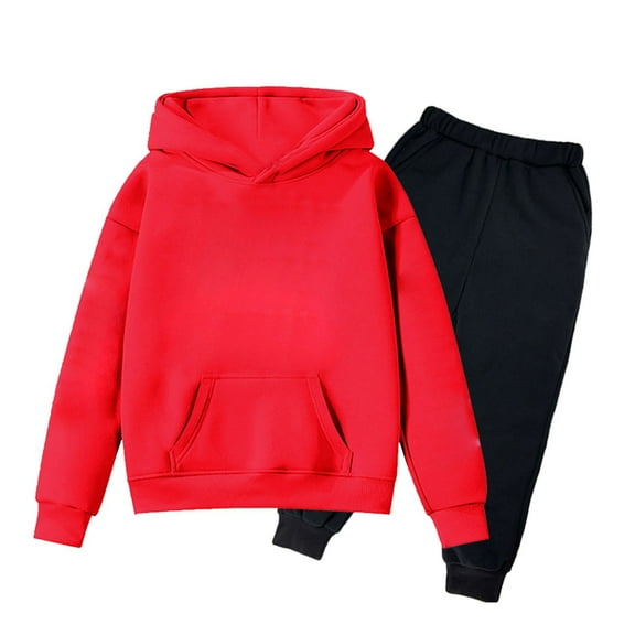 YOUYEDIAN Girls Boys Hoodie Set Long Sleeve Hoodie and Sweatpant Sets Unisex Kids 2 Piece Sweat Suit Fall Winter Outfits Black-Red 8-9 Years