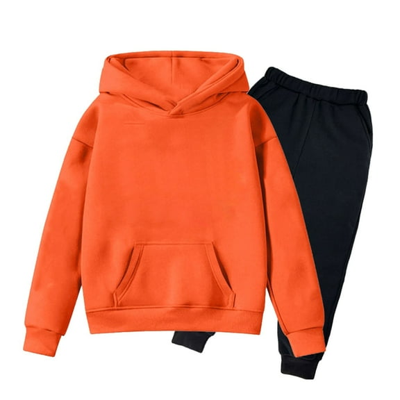 YOUYEDIAN Girls Boys Hoodies Set Long Sleeve Hooded Sweatshirts and Sweatpant Sets Toddler 2 Piece Sweatsuits Fall Winter Spring Outfits Black-orange 9-10 Years