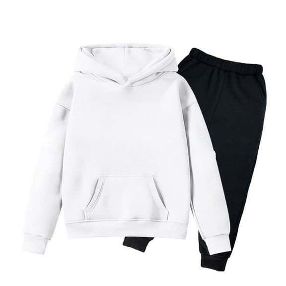 YOUYEDIAN Girls Boys Hoodies Set Long Sleeve Hooded Sweatshirts and Sweatpant Sets Unisex Kids 2 Piece Sweat Suit Fall Winter Outfits Black-White 6-7 Years