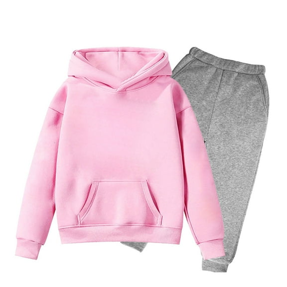 YOUYEDIAN Girls Boys Hoodies Set Long Sleeve Hoodie and Joggers Pant Sets Unisex Kids 2 Piece Sweat Suit Fall Winter Spring Outfits Gray-Pink 6-7 Years