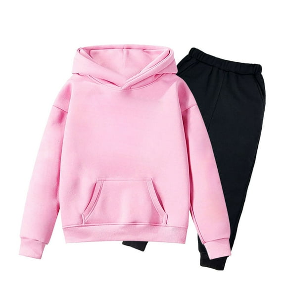 YOUYEDIAN Girls Boys Hoodies Set Long Sleeve Hoodie and Sweatpant Sets Unisex Kids 2 Piece Sweat Suit Fall Winter Outfits Black-Pink 8-9 Years