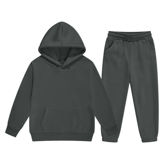 YOUYEDIAN Girls Boys Sweatsuit Kids Tracksuit Solid Color 2 Piece Sweat Suits Long Sleeve Sweat Set Plain Hooded Hoodie and Sweatpant Toddler Kids Outfits Dark Gray 8-9 Years
