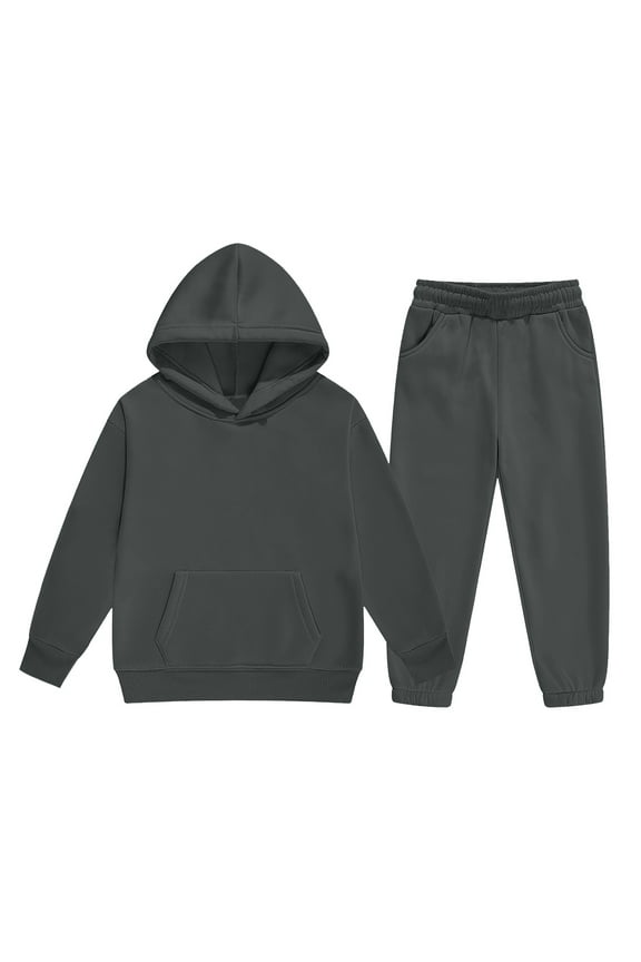 Girls Boys Sweatsuit Kids Tracksuit Solid Color 2 Piece Sweat Suits Long Sleeve Sweat Set Plain Hooded Hoodie and Sweatpant Toddler Kids Outfits Dark Gray 8-9 Years