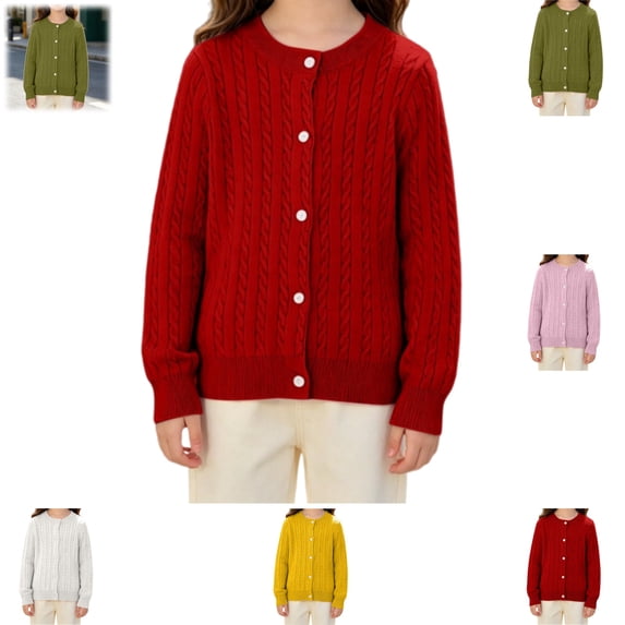 YOUYEDIAN Girls Cable Knit Cardigan Casual Fashion Warm Button Up Sweater