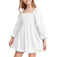 thumbnail image 1 of YOUYEDIAN Girls Dresses Size 10-12 Elegant Plain Square Neck Dresses 2025 Summer Ruffle Puff Sleeve Short Dress Fashion High Waist a Line Dresses,White 5-6 Years, 1 of 4