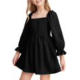 thumbnail image 1 of YOUYEDIAN Girls Dresses Size 10-12 Square Neck Ruffle Puff Sleeve Dress Fashion Elegant Plain a Line Dress 2025 Summer High Waist Short Dresses,Black 6-7 Years, 1 of 4