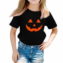 YOUYEDIAN Girls Halloween Tops Novelty Pumpkin Spider Witch Print T-Shirt Short Sleeve Round Neck Blouse Black 3-4 Years
