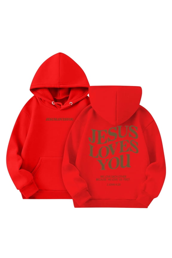 Girls Jesus Loves You Hoodie Faith Over Fear hoodie Christian Bible Verse Religious Sweatshirt Pullover Faith Sweater (Red, 9-10 Years)