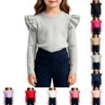 thumbnail image 1 of YOUYEDIAN Girls Long Sleeve Shirt Toddler Soft Comfy Crewneck Tops with Ruffle Trim, 1 of 5