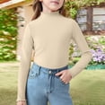 thumbnail image 1 of YOUYEDIAN Girls Long Sleeve Shirt with Lettuce Trim, Mock Neck Ribbed Knit Top for Kids, Soft Stretch Slim Fit Beige 6-7 Years, 1 of 5