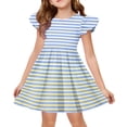 thumbnail image 1 of YOUYEDIAN Girls Midi Dress Toddler Summer Flutter Sleeve A Line Dresses Casual Print Crewneck Princess Dress (Sky Blue, 13-14 Years), 1 of 4