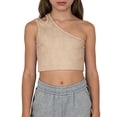 thumbnail image 1 of YOUYEDIAN Girls One Shoulder Crop Top Solid Color Ribbed Knit Sleeveless Dance Tops (Beige, 6-7 Years), 1 of 3