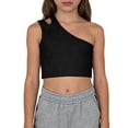 thumbnail image 1 of YOUYEDIAN Girls One Shoulder Crop Top Solid Color Ribbed Knit Sleeveless Dance Tops (Black, 6-7 Years), 1 of 3