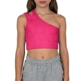thumbnail image 1 of YOUYEDIAN Girls One Shoulder Crop Top Solid Color Ribbed Knit Sleeveless Dance Tops (Hot Pink, 4-5 Years), 1 of 3