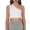 thumbnail image 1 of YOUYEDIAN Girls One Shoulder Crop Top Solid Color Ribbed Knit Sleeveless Dance Tops (White, 4-5 Years), 1 of 3