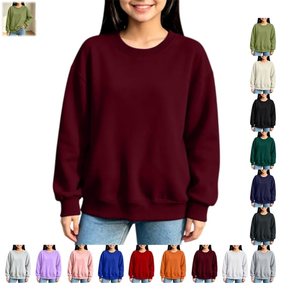 YOUYEDIAN Girls Oversized Sweatshirts Boys Casual Versatile Long Sleeve Fleece Crewneck Pullover Tops