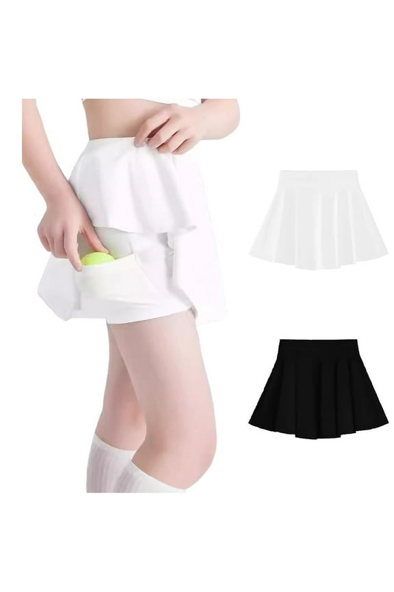 Girls Pleated Skirts Built in Shorts High Waist Tennis School Uniform Skirt Little Kid Athletic Flowy Skorts (White, 4-5 Years)