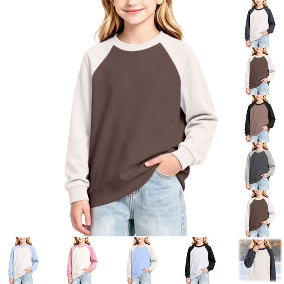 YOUYEDIAN Girls Shirts Casual Comfy Raglan Long Sleeve Crewneck Tops