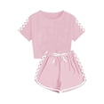 thumbnail image 1 of YOUYEDIAN Girls Summer Crop Tops and Shorts Set 2pcs Sports Outfits Clothing Set (Pink, 6-7 Years), 1 of 3