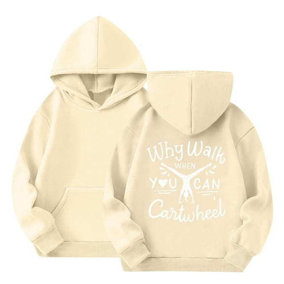 YOUYEDIAN Girls Why Walk Hoodies Cute Graphic Sweatshirt Long Sleeve Fall Winter Pullover Tops Beige 11-12 Years