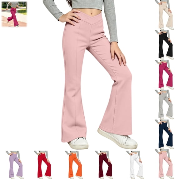 YOUYEDIAN Girls Yoga Pants High Waisted Crossover Tummy Control Flare Leggings