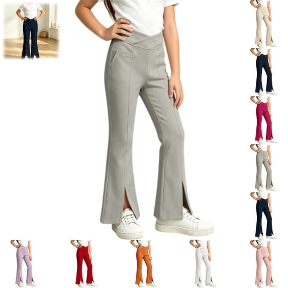 YOUYEDIAN Girls Yoga Pants High Waisted Crossover Tummy Control Running Flare Leggings with Pockets