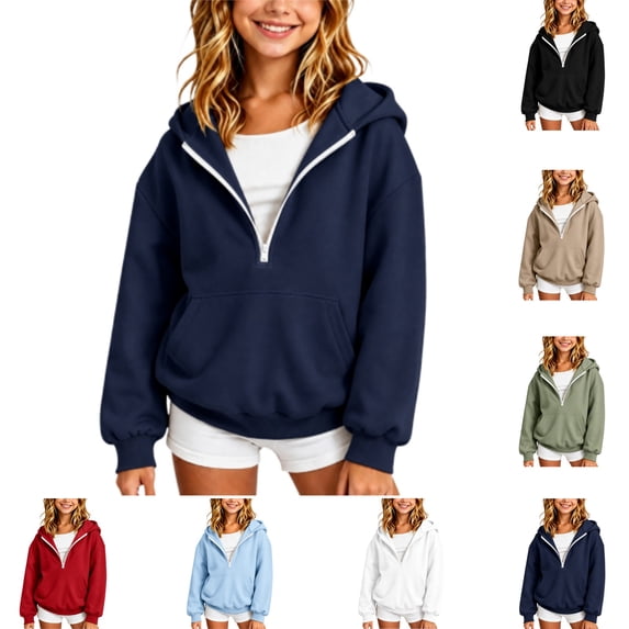 YOUYEDIAN Half Zip up Hoodies for Teen Girls Casual Fleece Hooded Sweatshirt Fall Winter Long Sleeve Hoodie