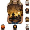 thumbnail image 1 of YOUYEDIAN Halloween 3/4 Sleeve Shirt for Girls Cute Pattern Crew Neck Pullover Top, 1 of 5