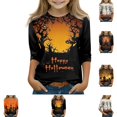 thumbnail image 1 of YOUYEDIAN Halloween 3/4 Sleeve Shirt for Girls Cute Pattern Crew Neck Pullover Top, 1 of 5