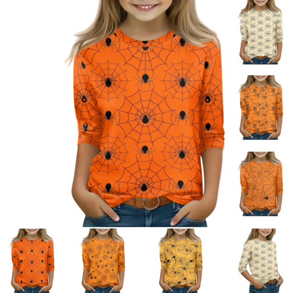 YOUYEDIAN Halloween 3/4 Sleeve Shirt for Kids Toddler Girls Casual Fun Graphic Crew Neck Top