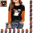 thumbnail image 1 of YOUYEDIAN Halloween Long Sleeve Tops for Girls Funny Print Shirts Fall Winter Casual Cute Crewneck Tops (Saffron, 8-9 Years), 1 of 5