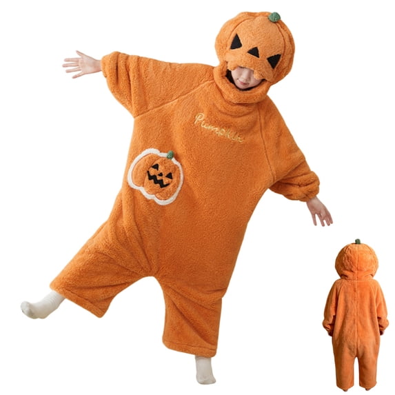 YOUYEDIAN Halloween Pumpkin Onesie for Kids Cute Funny Plush Hooded One Piece Outfits
