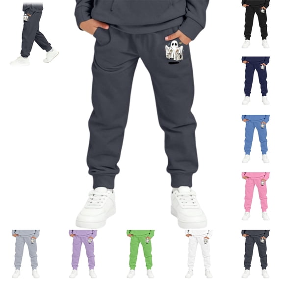 YOUYEDIAN Halloween Sweatpants for Boys Fashion Casual Sweatpants with Pockets Funny Halloween Print Pants Kids Athletic Trousers (Purple, 6-7 Years)