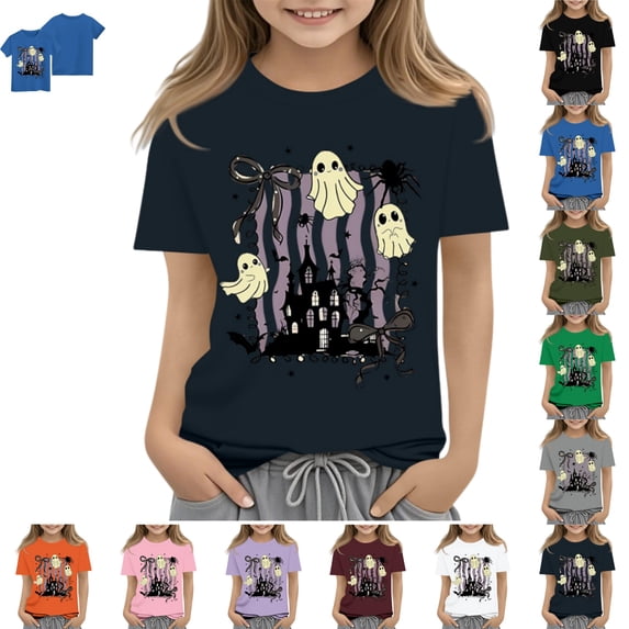 YOUYEDIAN Halloween Toddler Girls T Shirts Funny Halloween Graphic Short Sleeve Crewneck Pullover Top