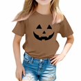 thumbnail image 1 of YOUYEDIAN Halloween Tops for Girls Funny Pumpkin Bat Spider Print Shirts Short Sleeve Round Neck Blouses Coffee 9-10 Years, 1 of 5