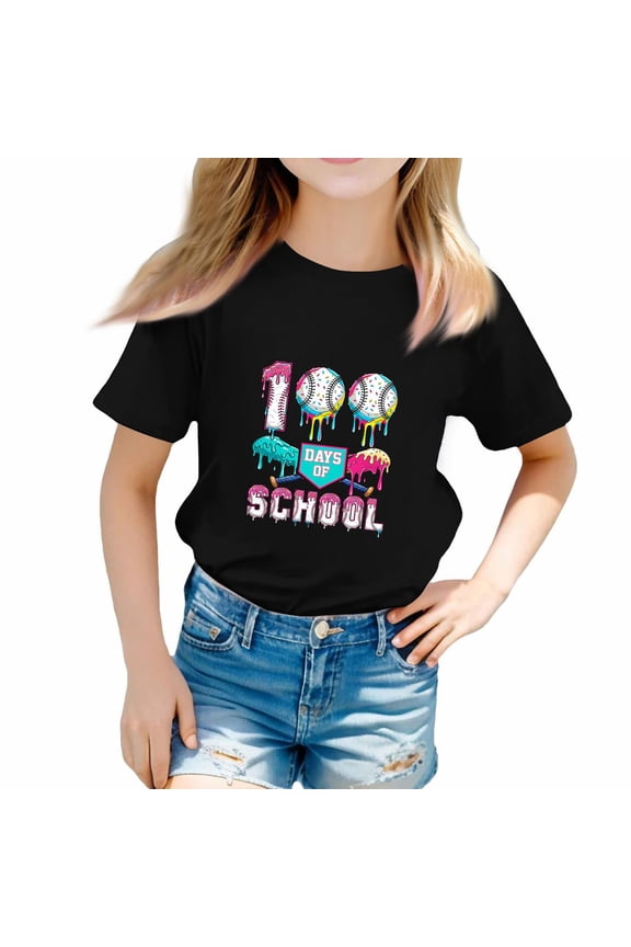 Happy 100 Days of School Shirt for Girls Toddler Kids, Fun Colorful Numbers Tee for 100th Day School Celebration (Black, 3-4 Years)