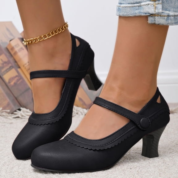 YOUYEDIAN Heeled Sandals for Women Chunky Heels Closed Toe Backless Block Mary with Adjustable Strap Ladies Comfortable Summer Orthopedic Dressy Wedding Shoes for