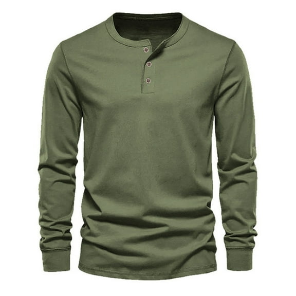 YOUYEDIAN Henley Shirts for Mens Long Sleeve Button T-Shirts Casual Stylish Soft Blouse with Pocket Army Green M
