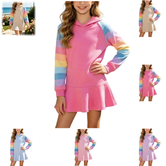 YOUYEDIAN Hoodie Dress for Girls Casual Fashion Long Sleeve Hooded Mini Dress