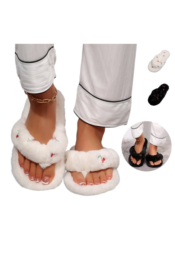 House Slippers for Women Bedroom Fuzzy Memory Foam Flip Flops Winter Comfy Shoes Warm Slip on Slides