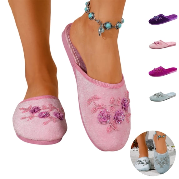 YOUYEDIAN House Slippers for Women Bedroom Fuzzy Slippers Winter Soft Shoes Warm Slip on Slides(Pink)