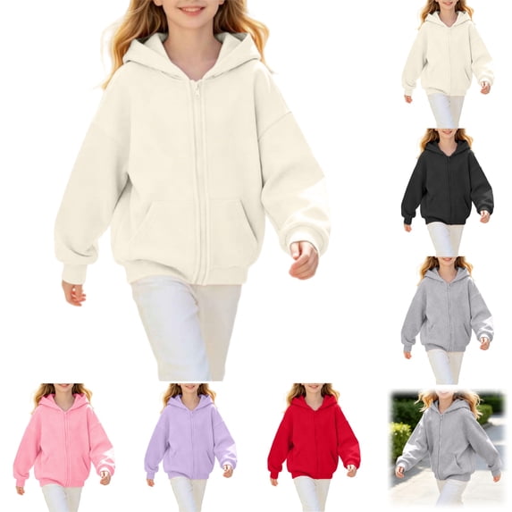 YOUYEDIAN Jackets for Girls Fall Winter Full Zip up Hooded Jacket Casual Long Sleeve Fleece Hoodie