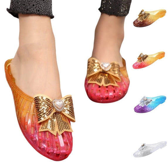 YOUYEDIAN Jelly Sandals for Women Ballet Mesh Flats Shoes Summer Beach Wide Closed Toe Mary Jane Mules Dressy Comfortable Slip on Sandals (Pink)