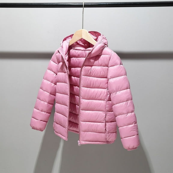 YOUYEDIAN Kid Puffer Jacket for Boys Girls Fall Winter Lightweight Full Zipper Long Sleeve Hooded Jacket Trendy Toddler Kids Coat Pink 7 Years