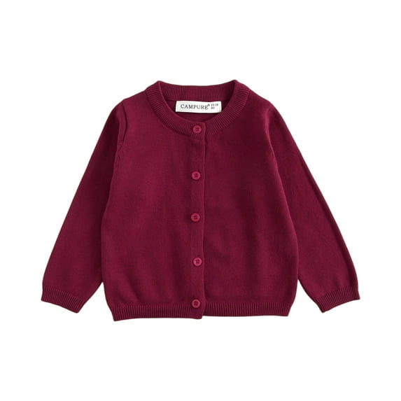 YOUYEDIAN Kids Baby Girls Cardigan Sweater Button Down Long Sleeve Crewneck Cotton Sweater Uniform Cardigan Kids Knit Sweater Outerwear for Girls and Boys Wine 9-10 Years