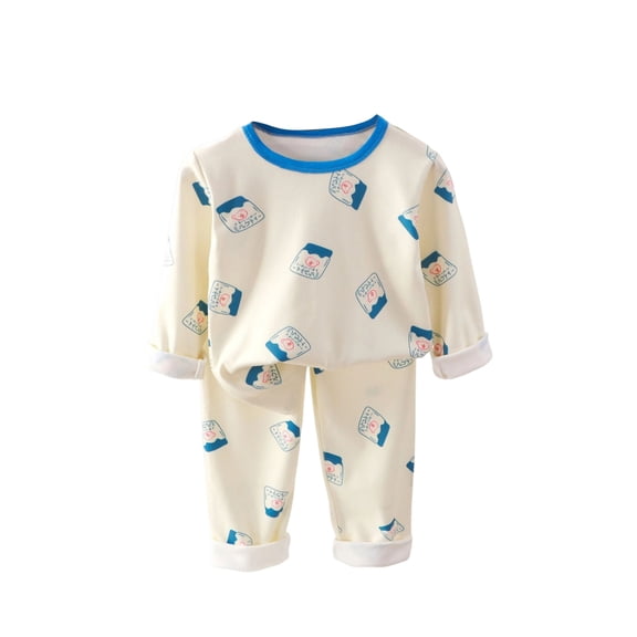 YOUYEDIAN Kids Cotton Long Sleeve And Pants Pajamas Set Soft Breathable Baby Sleepwear Cartoon Room Wear Boys Girls Clothes Blue 6-7 Years