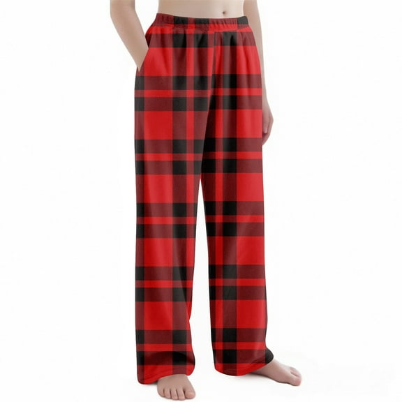 YOUYEDIAN Kids Cozy Flannel Pants, Soft Plaid Pajama Bottoms for Sleepwear, Loose Fit Lounge Wear Red 4-5 Years